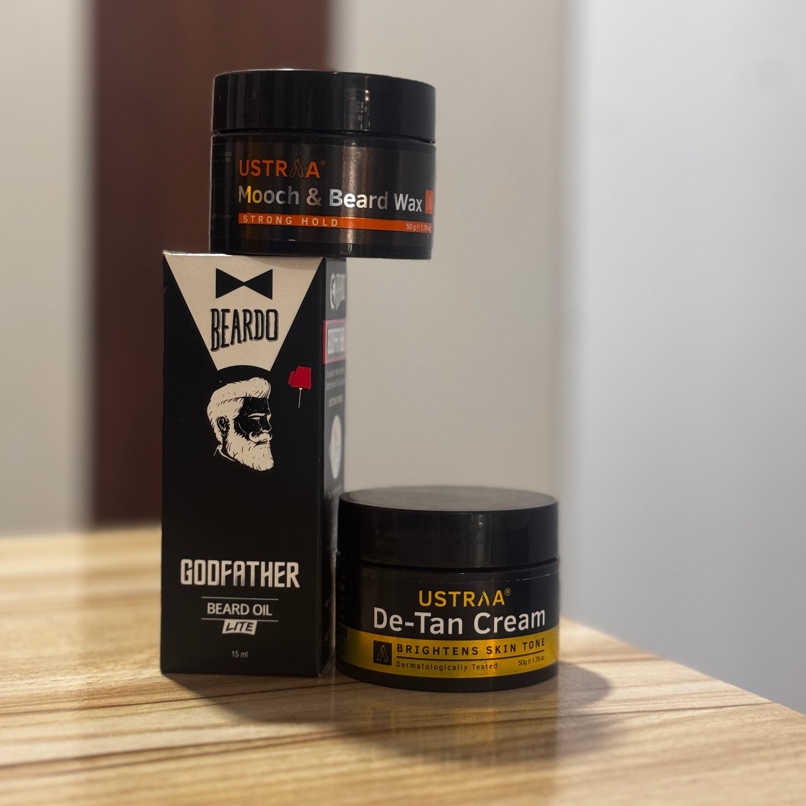 Men's Grooming Kit Combo – Beardo Beard Oil, Ustraa Wax & De-Tan Cream