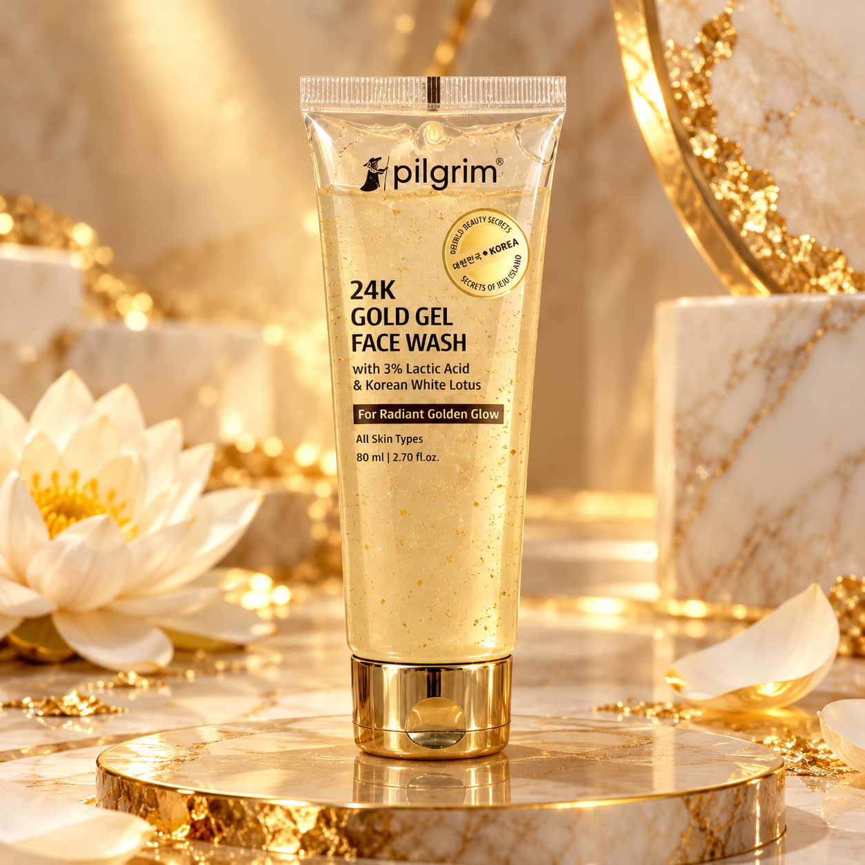 Pilgrim 24k Gold Gel Facewash with Korean White Lotus & Lactic Acid 80ml