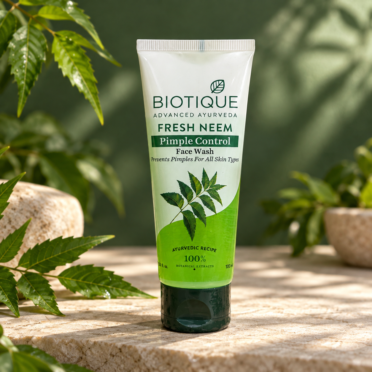 Biotique Fresh Neem Pimple Control Face Wash| Ayurvedic and Organically Pure| Prevents Pimples |100% Botanical Extracts| Suitable for All Skin Types | 100mL