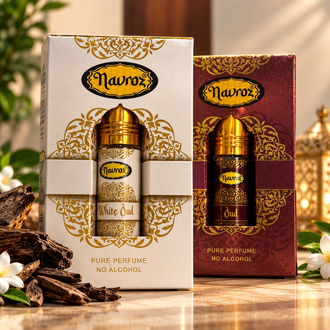 Navroz Pure Perfume Attar No Alcohol 2 x 8 ml Musk Rose & White Oud