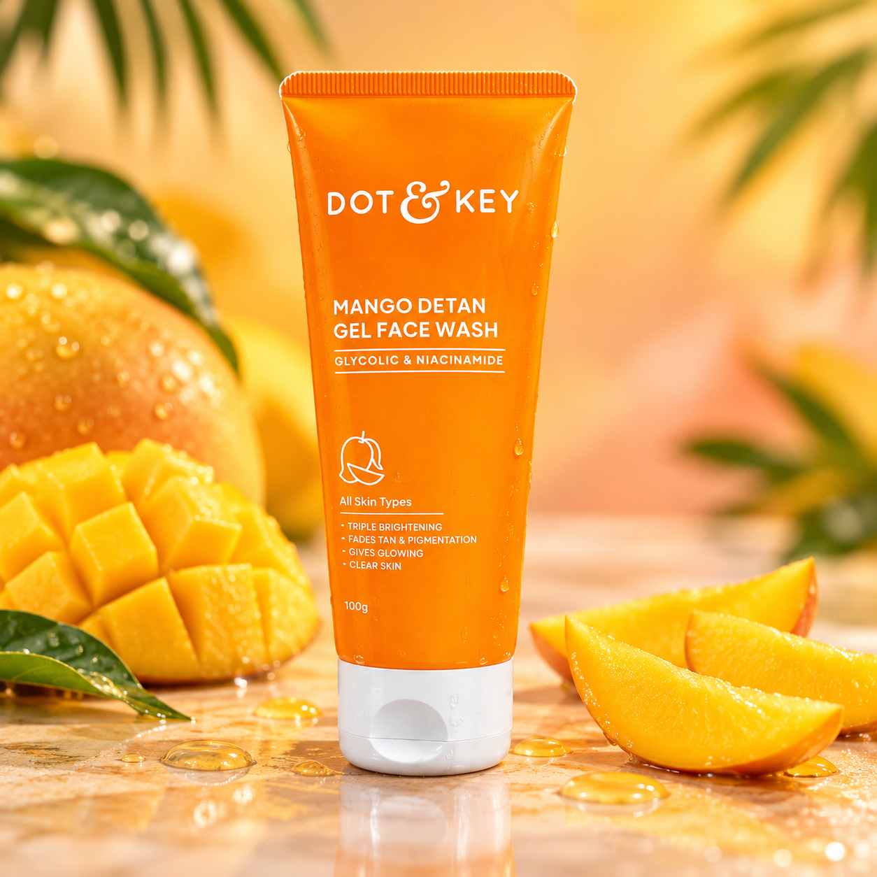 Dot & Key Mango Detan Gel Face Wash | Gently Cleanses Skin From Dirt & Oil | Fades Stubborn Tan | For All Skin Types | 100ml
