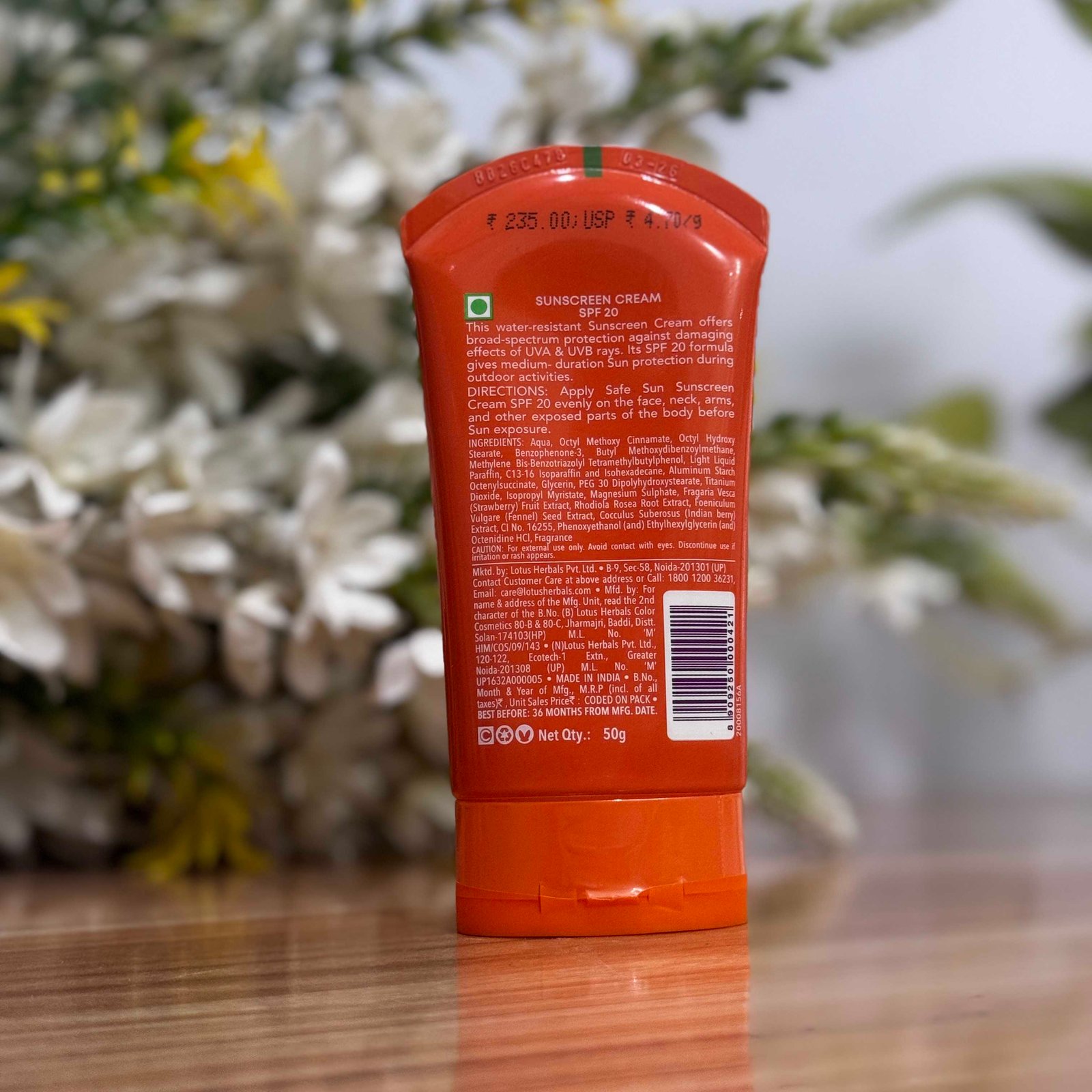 Lotus Herbals Safe Sun Sunscreen Cream SPF 20 PA+ – 50 g