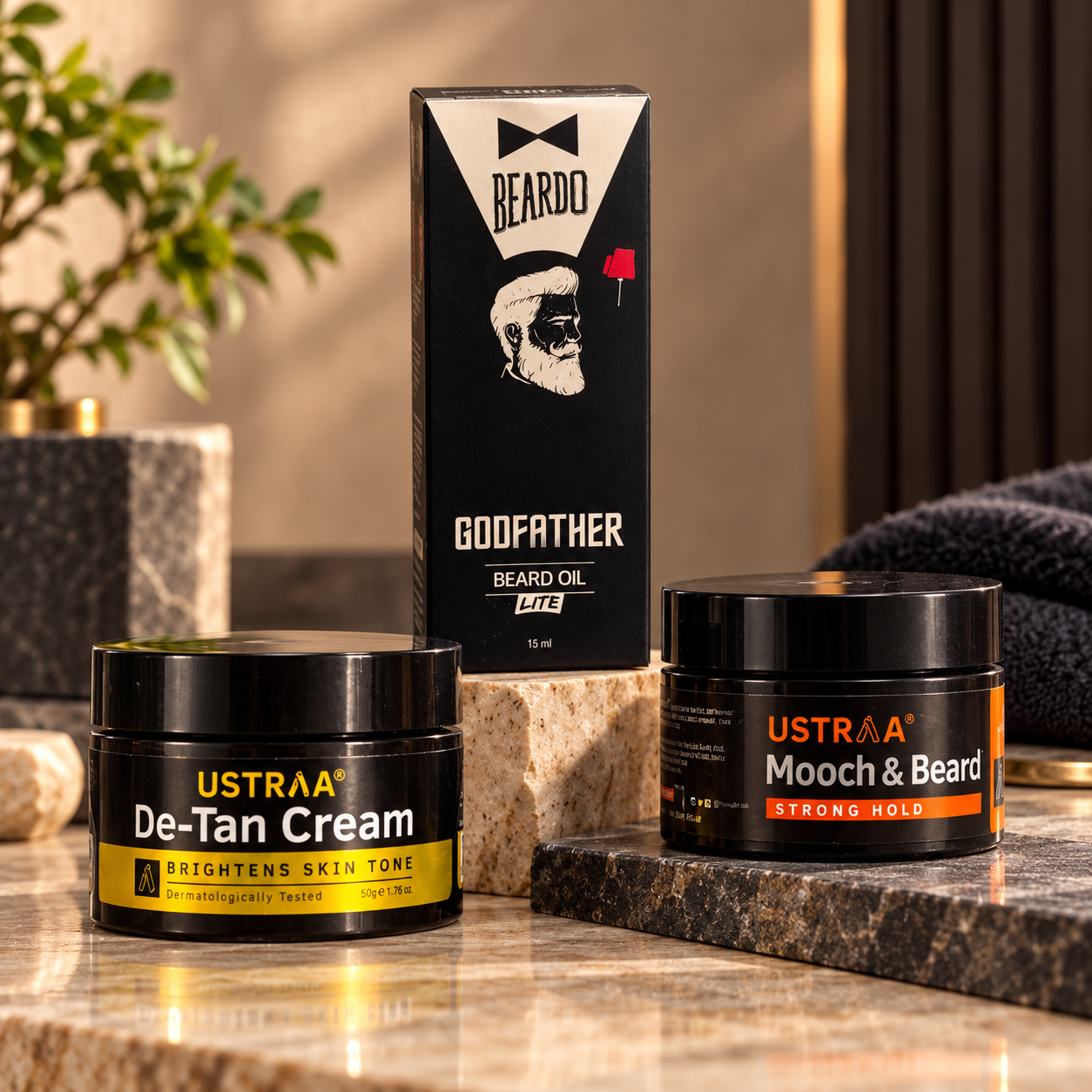 Men's Grooming Kit Combo – Beardo Beard Oil, Ustraa Wax & De-Tan Cream