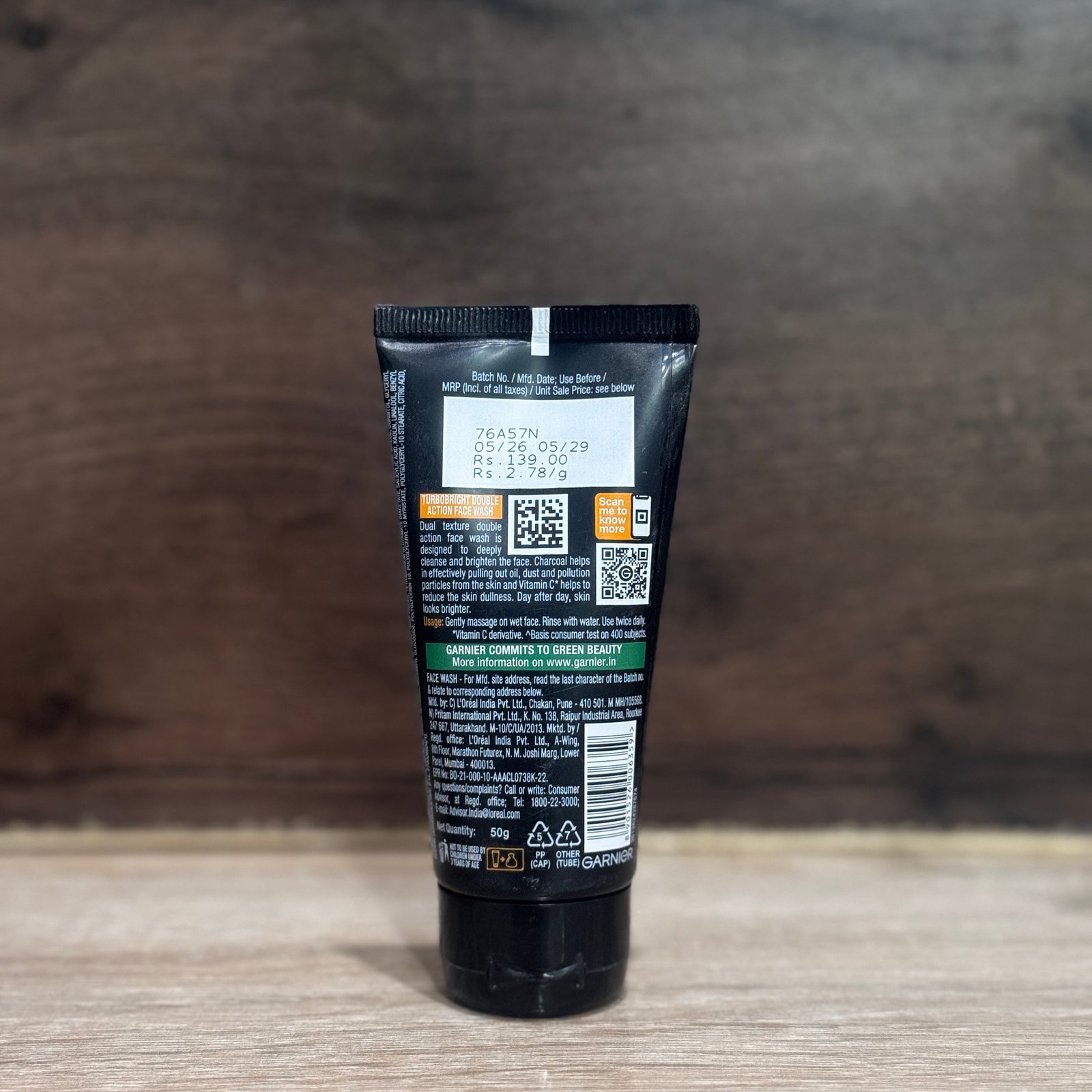 Garnier Men, Face Wash, Brightening & Anti-Pollution, TurboBright Double Action, 50 g
