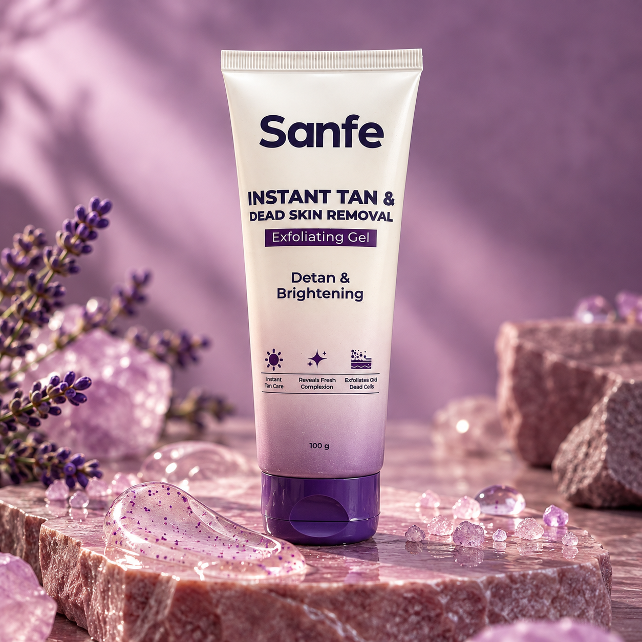 Sanfe Instant Tan & Dead Skin Removal Exfoliating Gel | AHA Exfoliating Gel | Removes Tan, Dead Skin & Impurities | Brightening & Smooth | Suitable for All Skin Types | 100g | Pack of 1