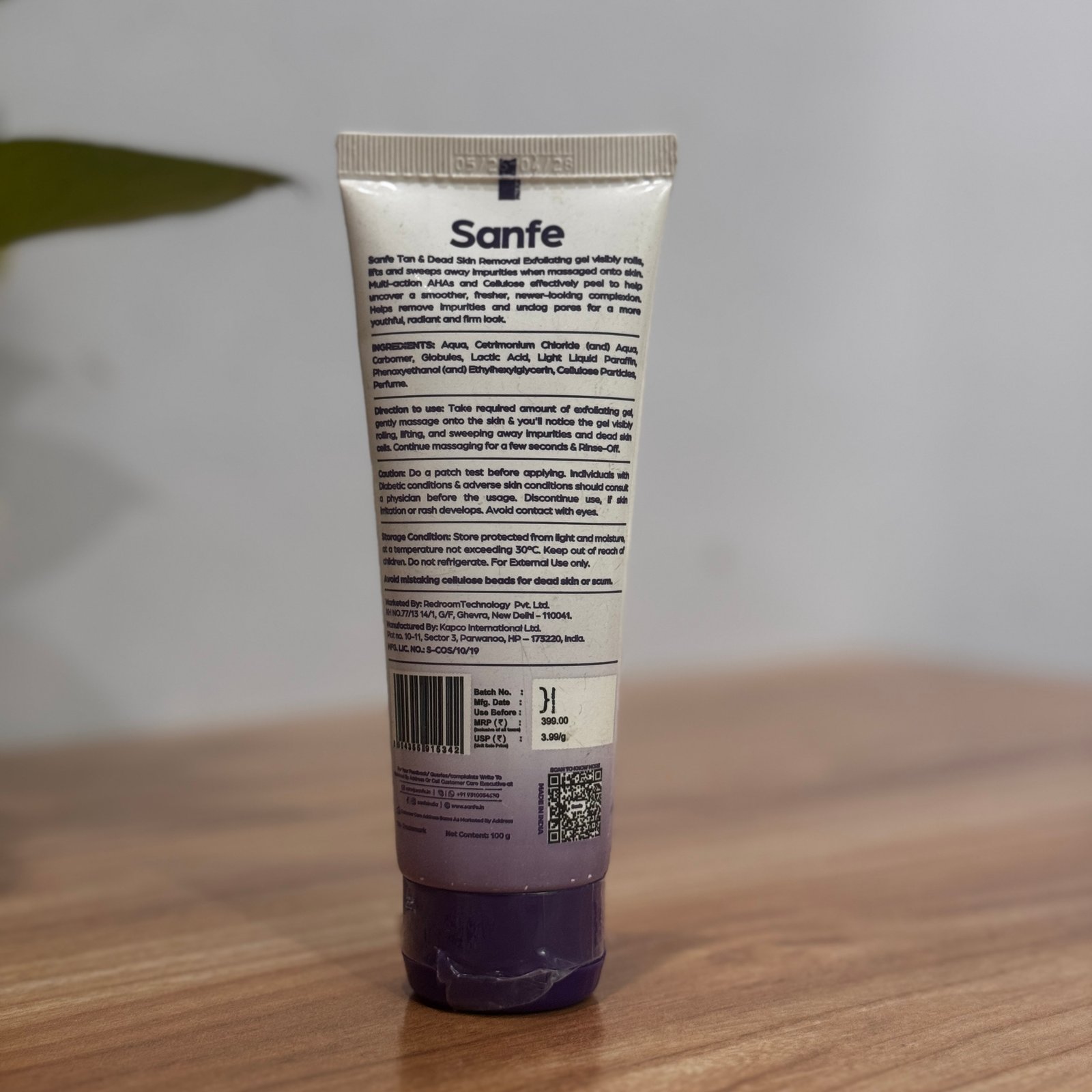 Sanfe Instant Tan & Dead Skin Removal Exfoliating Gel | AHA Exfoliating Gel | Removes Tan, Dead Skin & Impurities | Brightening & Smooth | Suitable for All Skin Types | 100g | Pack of 1