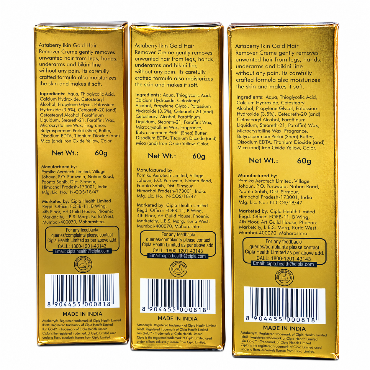 Ikin Gold Hair Remover Cream for Normal Skin – Pack of 3 (60 g Each) combo